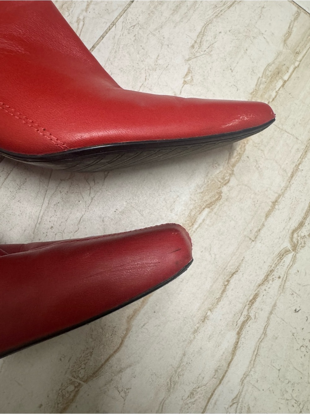 Zara Red Square-Toe Leather Ankle Boots - Picture 4 of 5